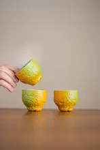 大吉大利 柑橘デザイン 陶製ティーカップ【家庭用・功夫茶具】