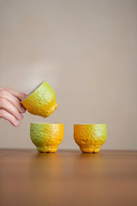 大吉大利 柑橘デザイン 陶製ティーカップ【家庭用・功夫茶具】