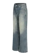 美式ウォッシュブルーストライプストレートデニムパンツ【ユニセックス・クリーンフィット・デザイン 】