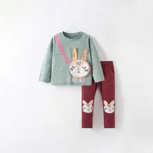 女の子用秋冬ファッションTシャツ＆パンツ【ラウンドネック・長袖・綿100%・おしゃれ】（セットアップ対応）