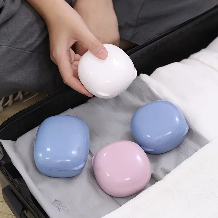 旅行用コンパクト洗顔用ソープケース【水切り付き・蓋付き・ミニサイズ・丸型】