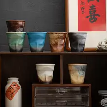レトロなハンドドリップコーヒーカップ【個性的なしわ模様・陶器製・手捏ね加工・ティーカップ】