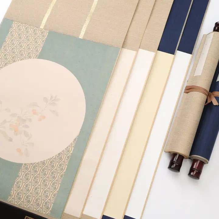 茶掛け用 絹製巻軸【白色シルク風・禅意のアート作品】