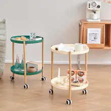 ソファサイドテーブル 移動式 カート 創造的 小型住宅 コーヒーテーブル シンプルなクリームカラー