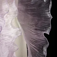 紫色の透け感のあるフリルレースオーガンジー生地スカート用装飾素材