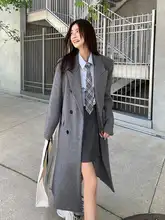 グレーのスーツカラーのウールコート 女性用 秋冬 ダブルブレスト ロング ウール コート アウター