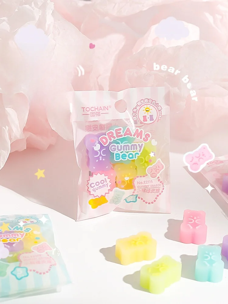 かわいい変色クマのキャラクター消しゴム：光反応タイプの学生向けPVC製消しゴムの実用性と特性