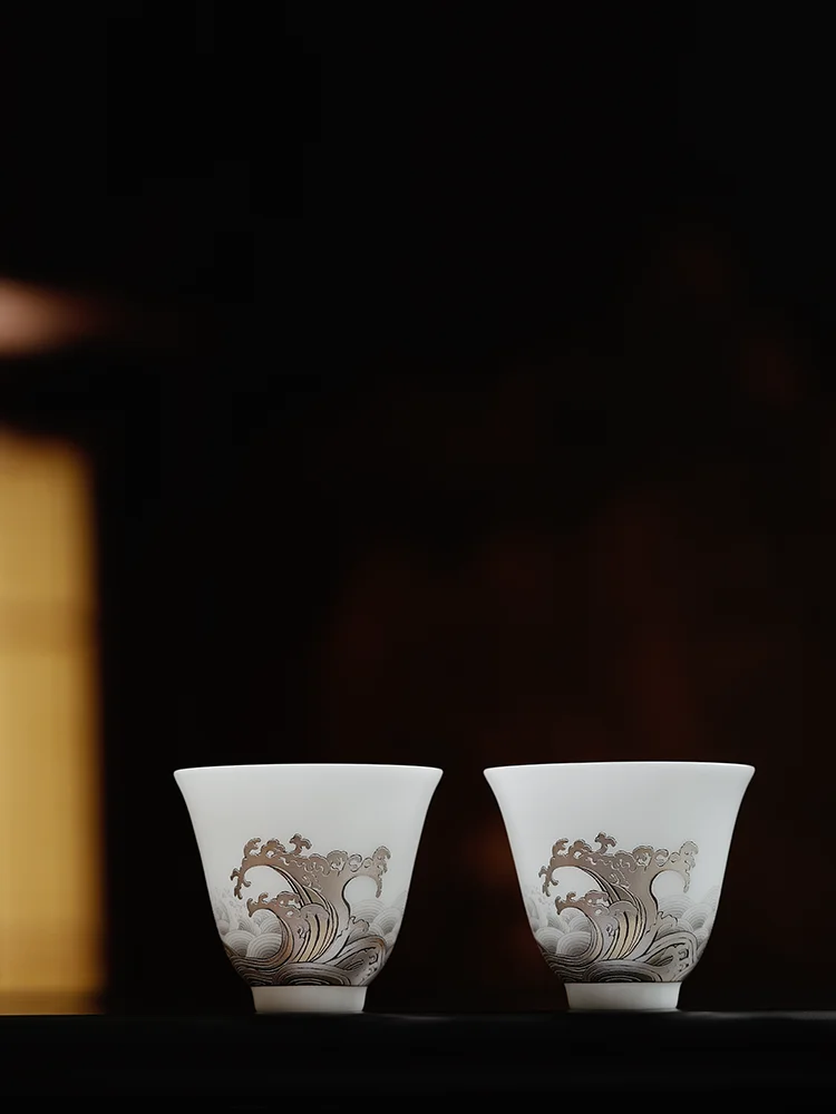 高級磁器製観潮デザインの茶杯：ホワイトデー・結婚祝いに最適なささやかなプレゼント