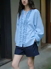 高島縮絹麻素材のドライタッチロングスリーブブラウス【花柄・ラウンドネック・ゆったり薄手】