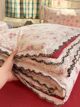 レトロな赤い花柄の軽やか夏用冷却布団【洗濯機対応・シングルサイズ・四点セット】（セットアップ対応）
