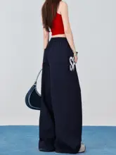 アメリカンストリート風 ロゴプリント ハイウエストカジュアルパンツ【ダンス用・秋季・ルーズフィット・ワイドレッグ】（セットアップ対応）