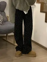 高身長向け復古風フラワー＆ドット柄デニムパンツ【ハイウエスト・ストレート・ワイドレッグ】
