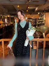 西西里安 ベルベットプリントのキャミワンピース【小柄向け・重ね着対応・冬用】