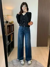 レトロ感あふれるハイウエストストレートパンツ【ゆったりフィット・9分丈・デニム】