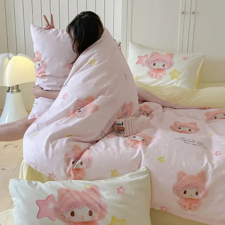 布団カバー 4点セット コットン100% デジタルプリント かわいい カートン柄 ミックスデザイン ガールズ