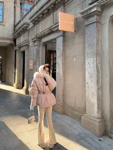 Lilylikes 超細針編みフレアパンツ【30％ウール・ストライプデザイン・ロングレッグ】