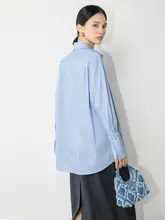 Miss Snail 抗シワ ブルーコットンシャツ【シンプルデザイン・通勤用】
