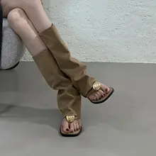 夏用ロングブーツ【金属バックル・ひざ下デザイン・美脚効果】