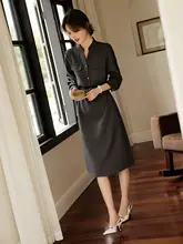 XWI グレー系 スリムフィットウエストタイトワンピース【秋用・通勤・女性用】