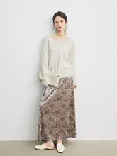 Annata アンバー色 Vネックレースボーダーセーター【女性用・春秋・ルーズフィット】