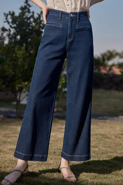SimpleRetro 高腰ストレートデニムパンツ【レディース・カジュアル・ワイドレッグ】