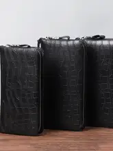 クロコダイル柄の長財布【本革・ダブルファスナー・多カードポケット・高級デザイン】