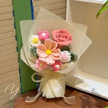 手編みニットフラワーブーケ【ギフト・リアルな造花・保存用花束・贈り物用ボックス】