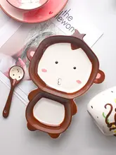 子供用カートンデザインの陶器製分割皿【かわいい動物モチーフ・食器用・朝食皿】