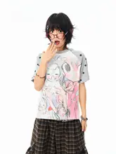 アメリカンレトロカートゥーンスタイル 星柄ラグラン袖Tシャツ【夏用・ゆったり・短め】