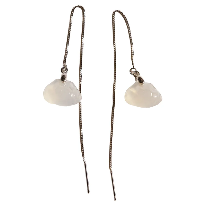 925銀製 耳線【白玉髓・立体餃子デザイン・シンプル・小型】