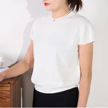 ドイツ製 アセテートリネンウールニット ラウンドネック半袖Tシャツ【レディース・ベーシックデザイン】