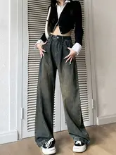 レディース 高ウエストゆったりワイドレッグデニムパンツ【アメリカンヴィンテージスタイル・ロング丈・大きいサイズ】