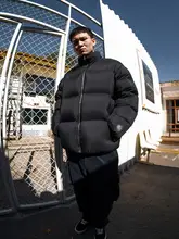 YKHD メンズ ダックダウン保温 ブレッドダウンジャケット【ブラック・シルバージッパー・ゆったり・スタンドカラー】