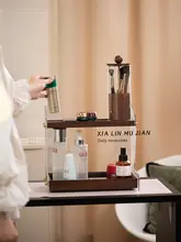 実木製化粧品収納キャビネット【多層デスクトップ収納・防塵設計・化粧ブラシホルダー付き】