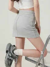 グレーのハイウエストタイトスカート【 Aライン・カジュアル・夏用・スリムフィット・ショート】