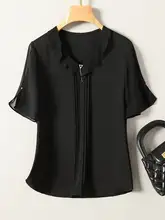 真絲Tシャツ【フリルネック・半袖・フィット】