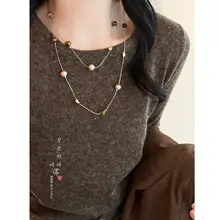 虎目石とパールのロングネックレス【高級感のあるデザイン・ニットのおしゃれなアクセサリー】