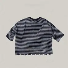 黒白ストライプの七分袖Tシャツ【フィット・丸首・夏用】