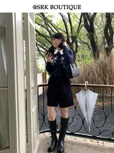 ワイドショーパンツ レディース コーデュロイ フレンチ風 ヴィンテージ ウエストマーク 着痩せ シンプル ベーシック ネイビー 秋冬「SRK」