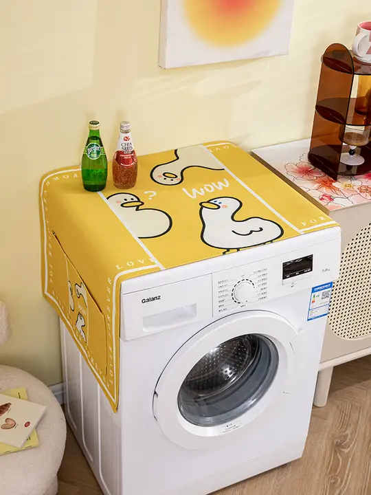 カートゥーンアヒルの洗濯機用防水カバー【コットンリネン製・冷蔵庫・電子レンジ兼用】
