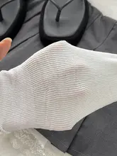 春夏用薄手の長筒ソックス【極上の柔らかさ・バレエ風・コットン・ストライプデザ イン】（セットアップ対応）