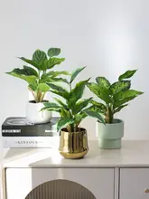 造花デスク装飾用 小型観葉植物【リアルな造形・万年青・インテリア用】