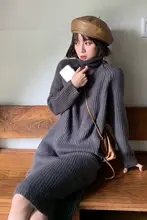 スタイルのニットワンピース【秋冬用・厚手・ハイネック・膝下丈】