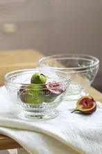 浮彫りガラス製フルーツサラダボウル【高脚・デザート・朝食用オーツ・アイスクリーム用】