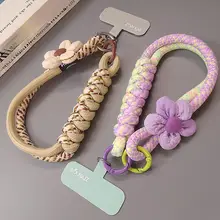 可愛い小花デザインのスマホストラップ【織り柄・短め・防盗・アウトドア用】（セットアップ対応）