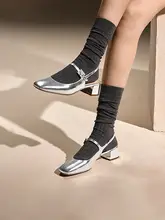 マザーオブパール風スクエアトウシルバー色マリージェンシューズ【レトロフレンチスタイル・サンダル】