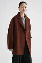 シンプルデザイン アルパカウールコート【ショート丈・ゆったりシルエット・ダブルボタン】