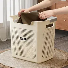 通気性のある大容量のプラスチック製洗濯物バスケット【洗面所・持ち手付き・家庭用】