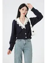 デザイン性に優れたVネックニットカーディガン【春秋用・ショート丈・女性用】
