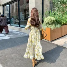 花柄長袖ワンピース【フレンチスタイル・ウエストシェイプ・リゾート向け】（セットアップ対応）